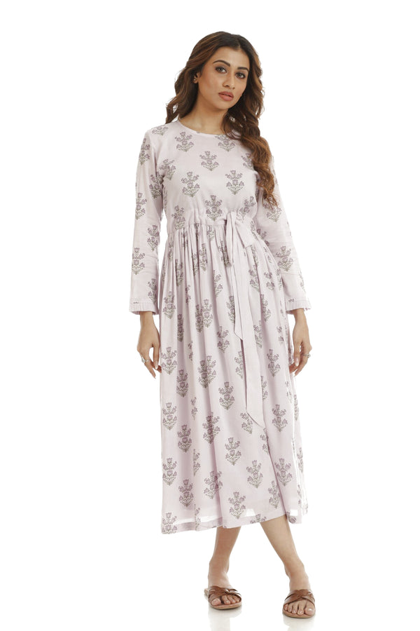 Chika Lavender Soft Cotton Floral Print Dress