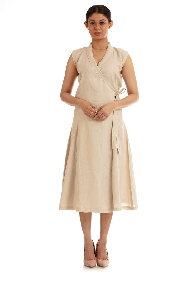 Takara Grey Linen Wrap Dress