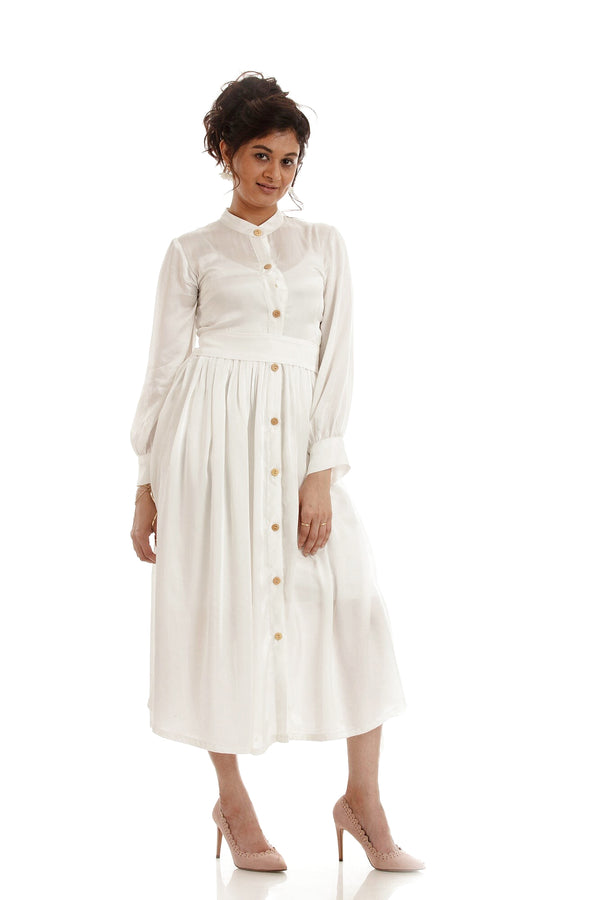 Rio OFF-White Soft Silk Midi Dress